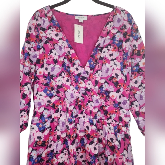 ON 34TH pink floral Trendy Plus Size Printed Blouson-Sleeve Cotton Midi Dress XL - Picture 4 of 9